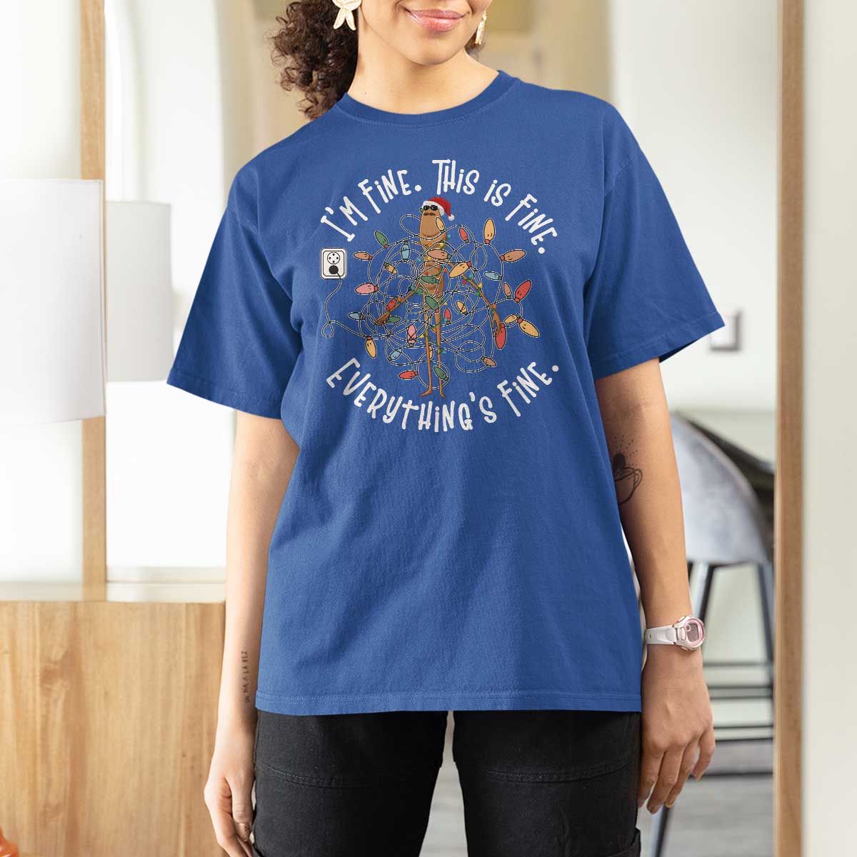 Marcus The Worm Christmas T Shirt For Women I'm Fine Everything Is Fine School Counselor Mental Health - Wonder Print Shop