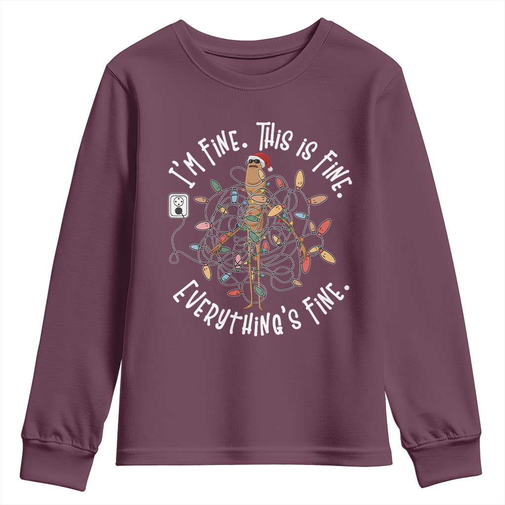 Marcus The Worm Christmas Youth Sweatshirt I'm Fine Everything Is Fine School Counselor Mental Health - Wonder Print Shop