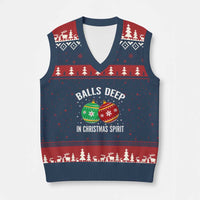 Funny Dirty Xmas V-Neck Knit Sweater Vest Rude Adult Humor Balls Deep Into Xmas Spirit - Wonder Print Shop