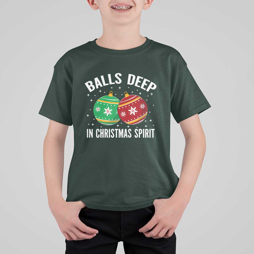 Funny Dirty Christmas T Shirt For Kid Rude Adult Humor Balls Deep Into Christmas Spirit - Wonder Print Shop