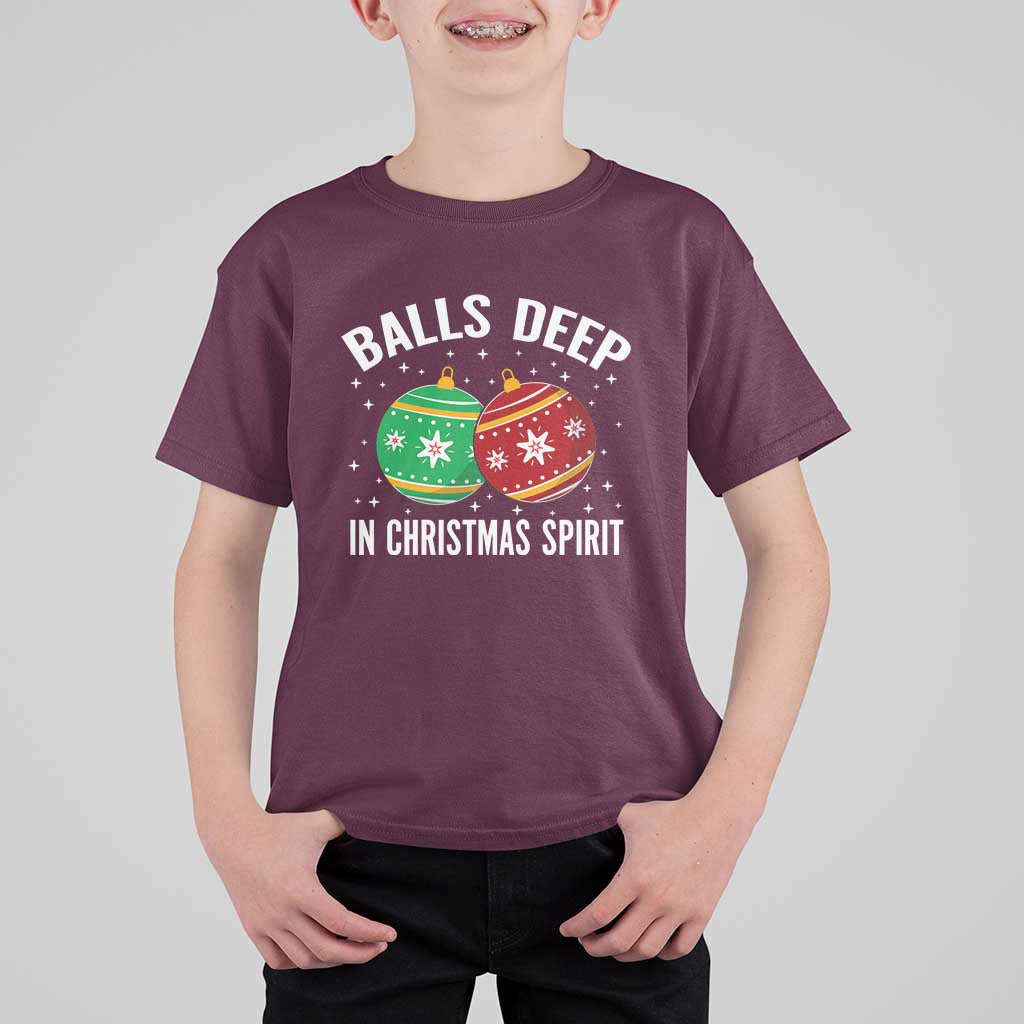 Funny Dirty Christmas T Shirt For Kid Rude Adult Humor Balls Deep Into Christmas Spirit - Wonder Print Shop