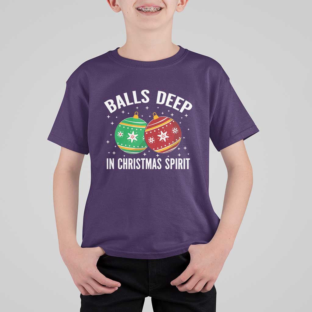 Funny Dirty Christmas T Shirt For Kid Rude Adult Humor Balls Deep Into Christmas Spirit - Wonder Print Shop