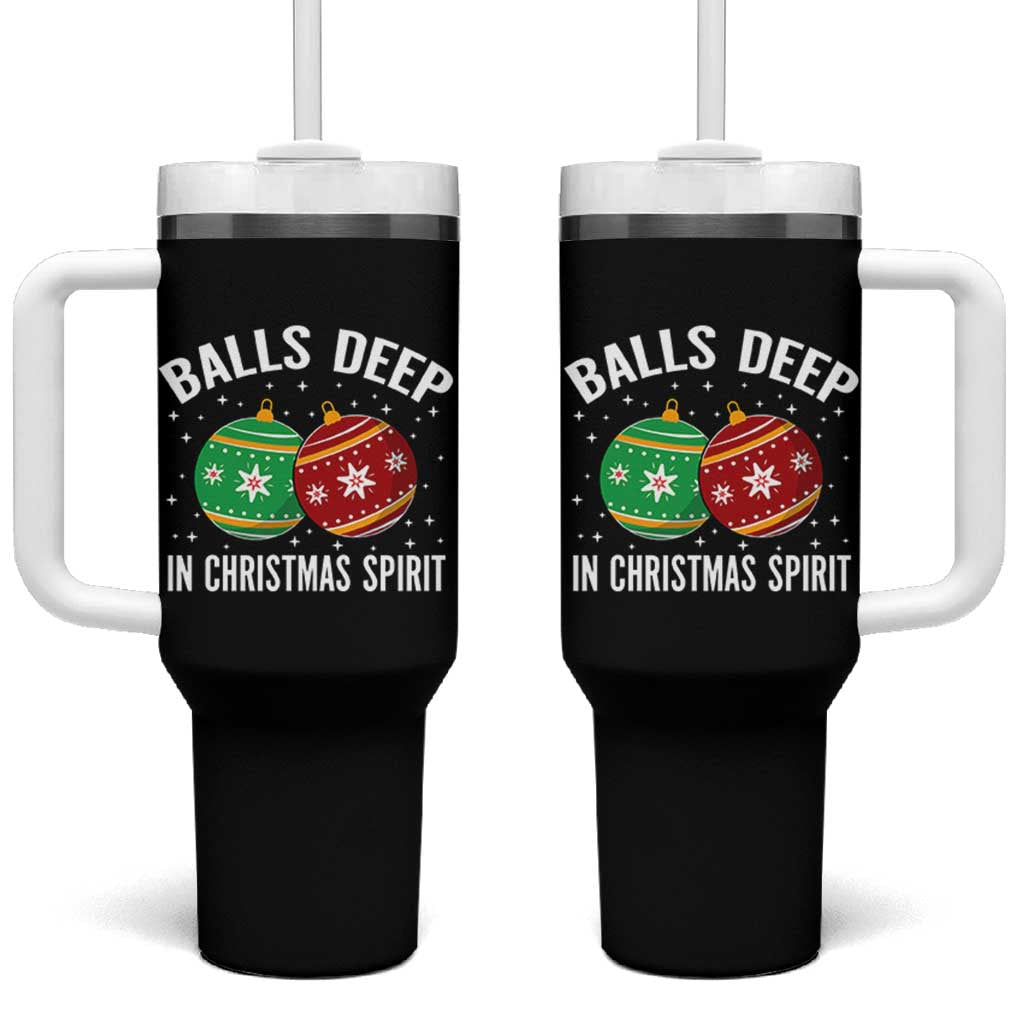 Funny Dirty Christmas Tumbler With Handle Rude Adult Humor Balls Deep Into Christmas Spirit - Wonder Print Shop