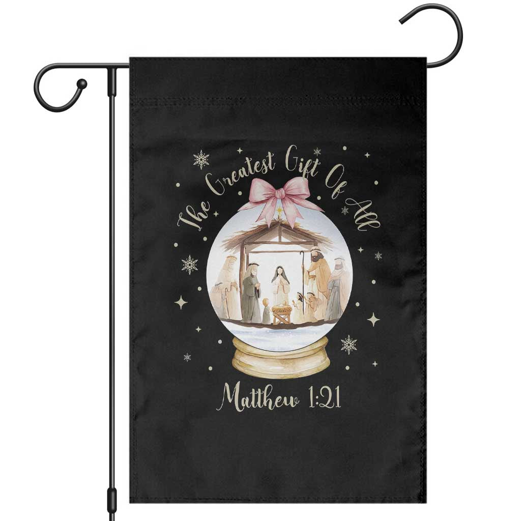 Nativity Scene Christmas Garden Flag The Greatest Gift of All Christian Coquette Bow Matthew 1:21 - Wonder Print Shop