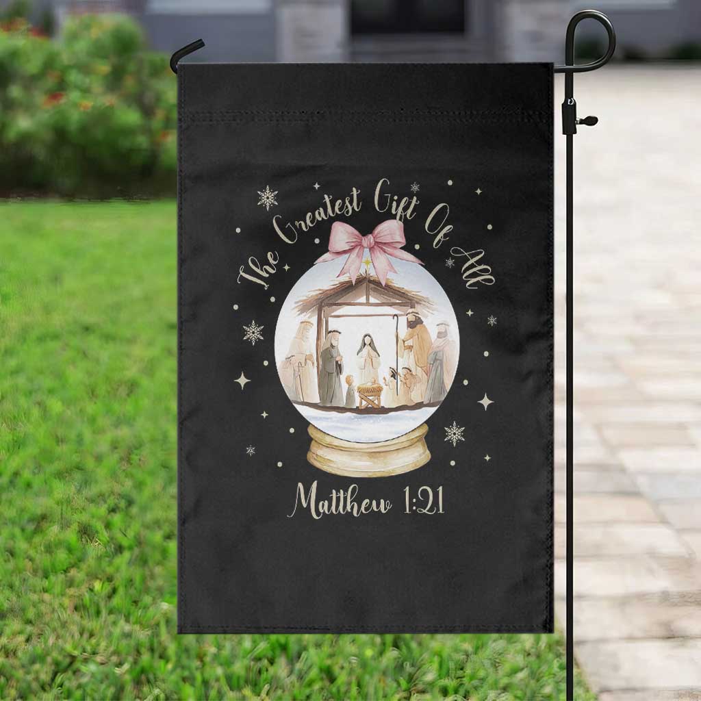 Nativity Scene Christmas Garden Flag The Greatest Gift of All Christian Coquette Bow Matthew 1:21 - Wonder Print Shop