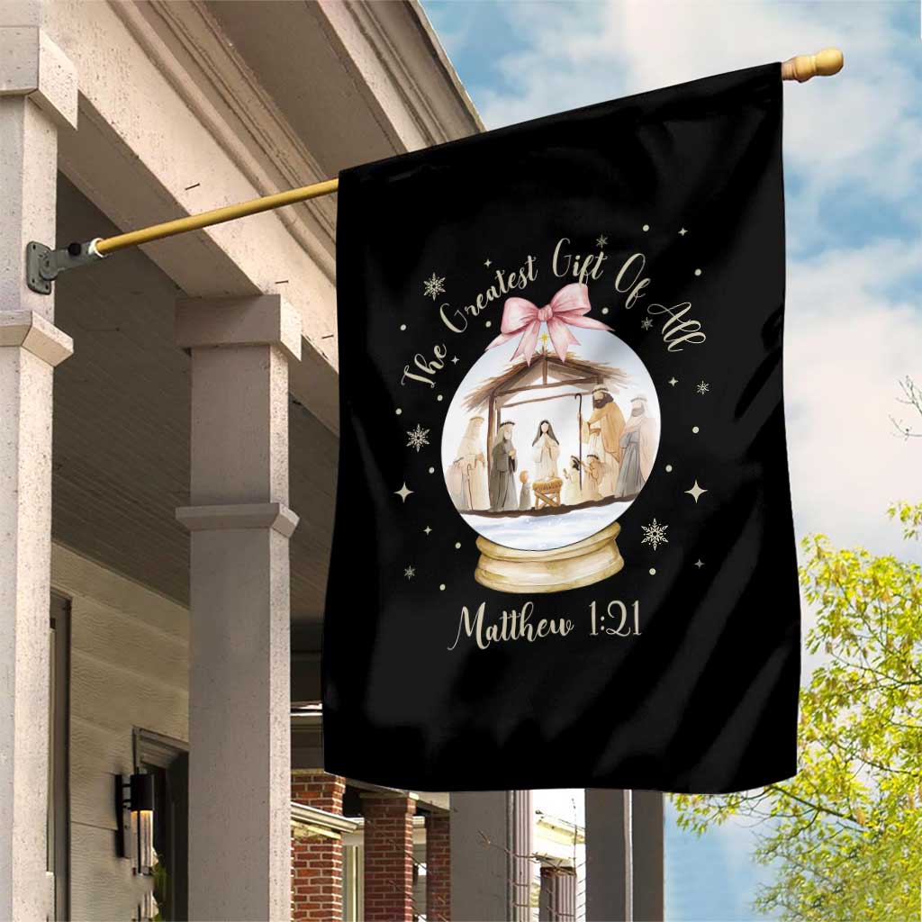 Nativity Scene Christmas Garden Flag The Greatest Gift of All Christian Coquette Bow Matthew 1:21 - Wonder Print Shop