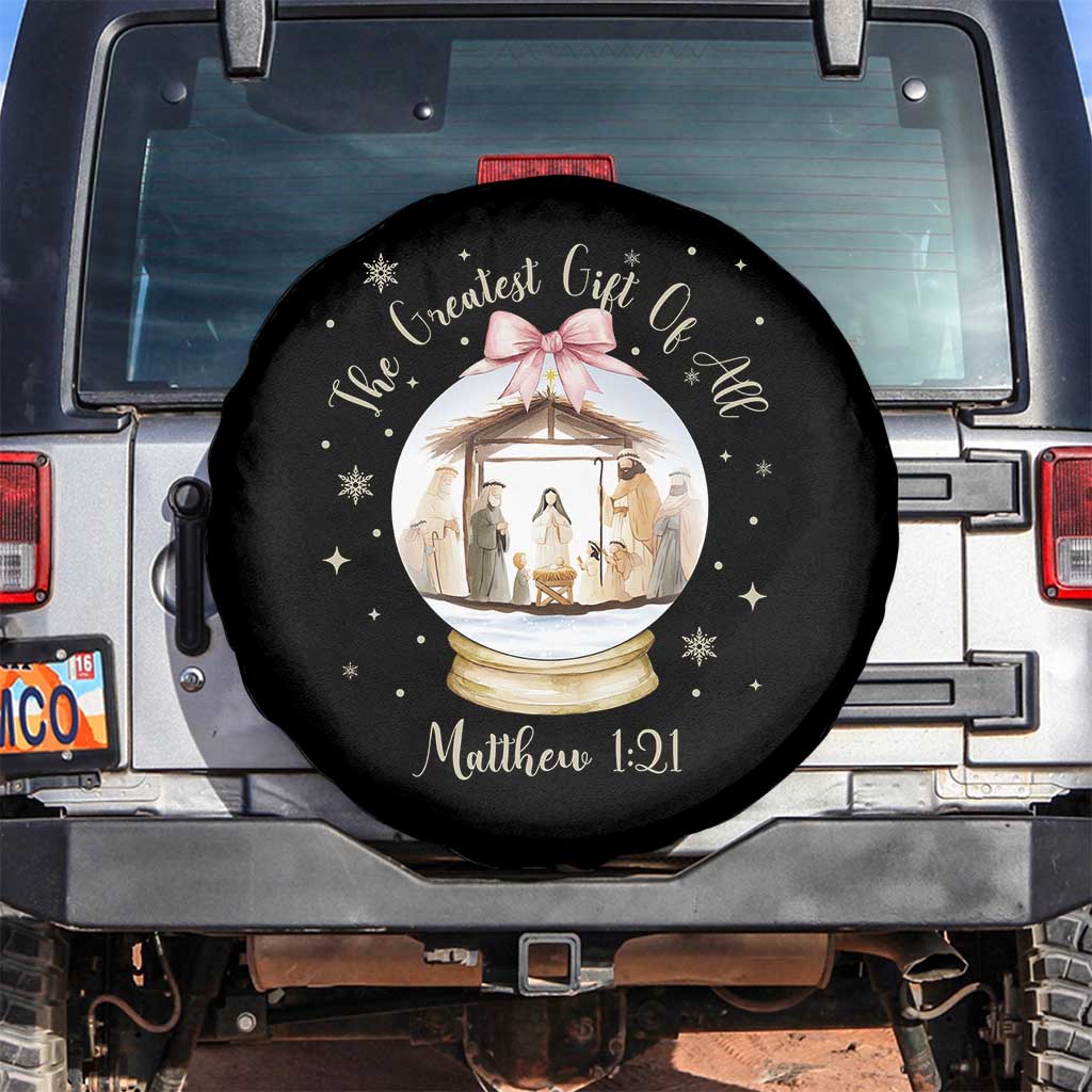 Nativity Scene Christmas Spare Tire Cover The Greatest Gift of All Christian Coquette Bow Matthew 1:21 - Wonder Print Shop