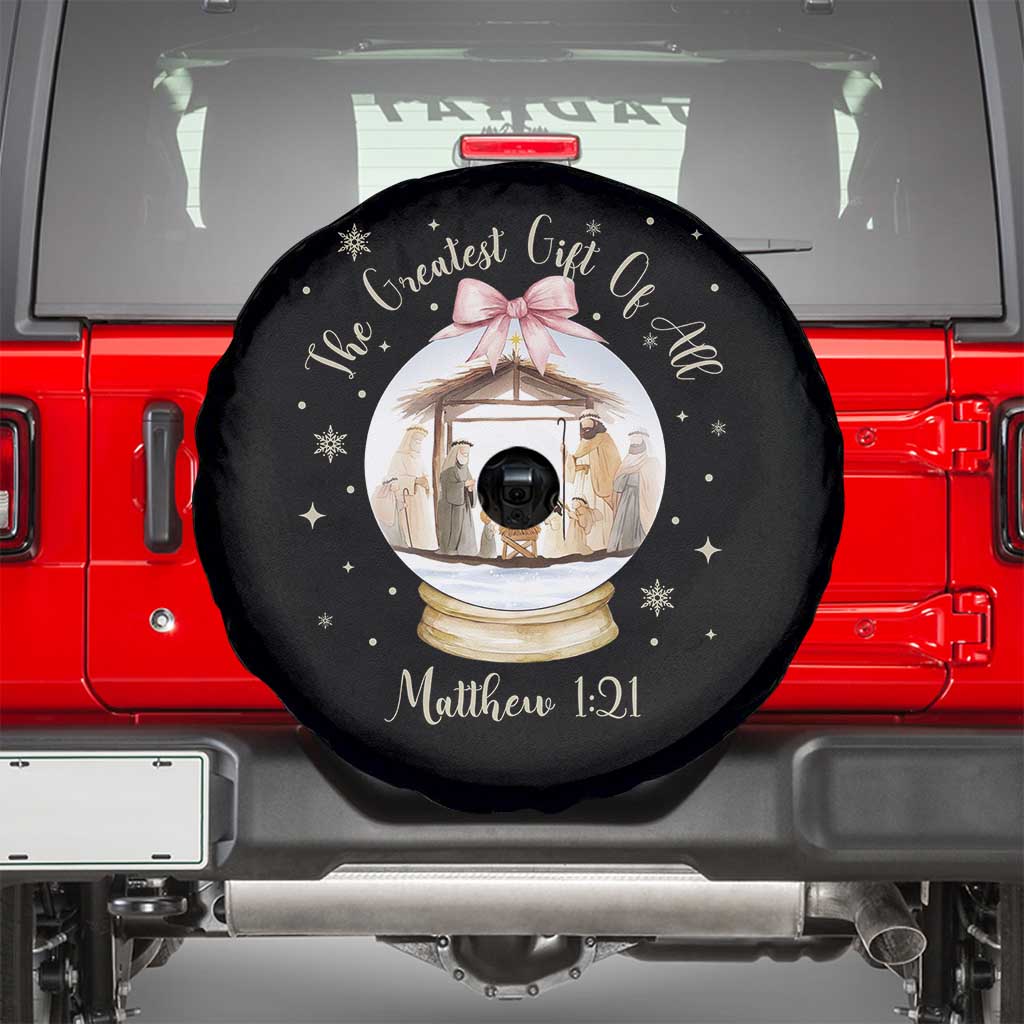 Nativity Scene Christmas Spare Tire Cover The Greatest Gift of All Christian Coquette Bow Matthew 1:21 - Wonder Print Shop
