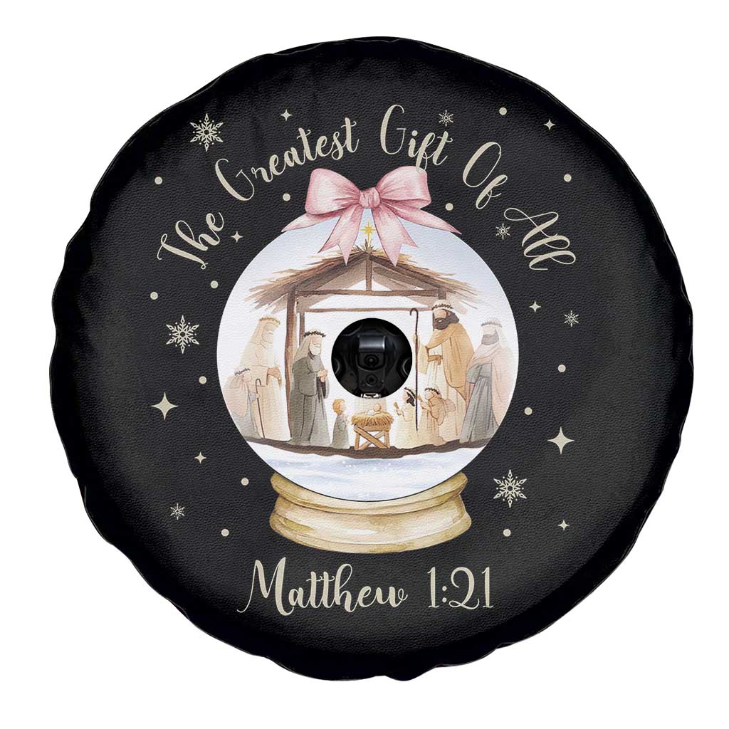 Nativity Scene Christmas Spare Tire Cover The Greatest Gift of All Christian Coquette Bow Matthew 1:21 - Wonder Print Shop