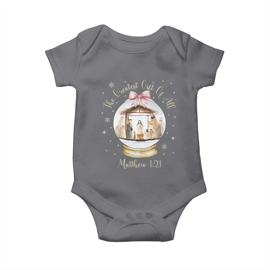 Nativity Scene Christmas Baby Onesie The Greatest Gift of All Christian Coquette Bow Matthew 1:21 - Wonder Print Shop