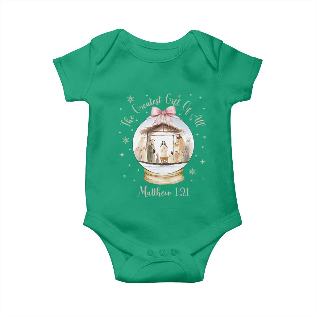 Nativity Scene Christmas Baby Onesie The Greatest Gift of All Christian Coquette Bow Matthew 1:21 - Wonder Print Shop