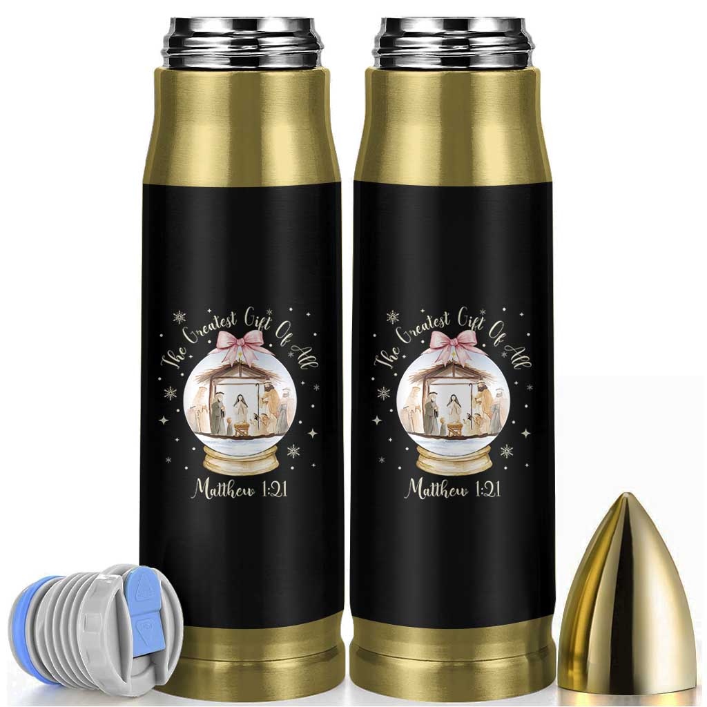 Nativity Scene Christmas Bullet Tumbler The Greatest Gift of All Christian Coquette Bow Matthew 1:21 - Wonder Print Shop