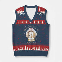 Nativity Scene Xmas V-Neck Knit Sweater Vest The Greatest Gift of All Christian Coquette Bow Matthew 1:21 - Wonder Print Shop