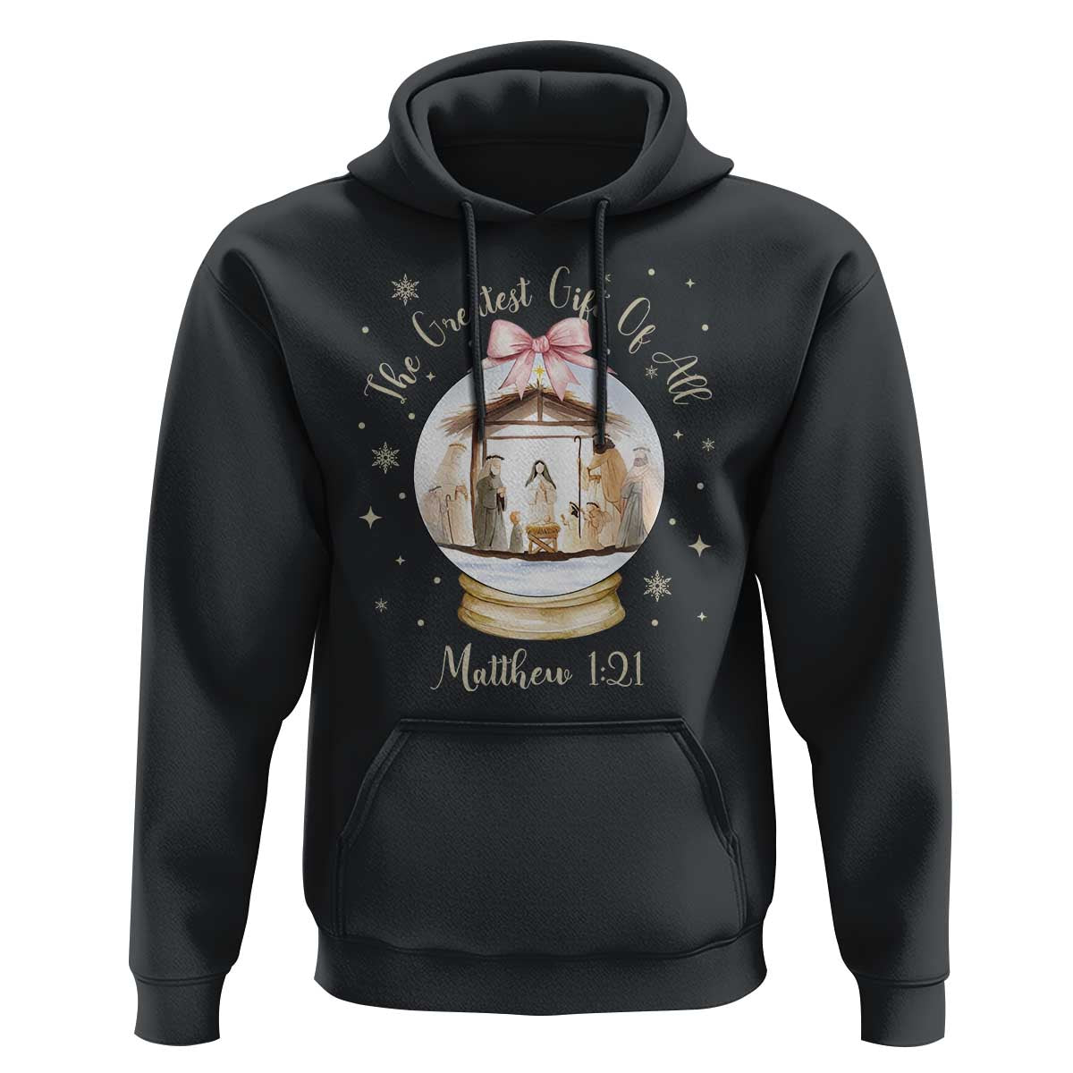 Nativity Scene Christmas Hoodie The Greatest Gift of All Christian Coquette Bow Matthew 1:21 - Wonder Print Shop