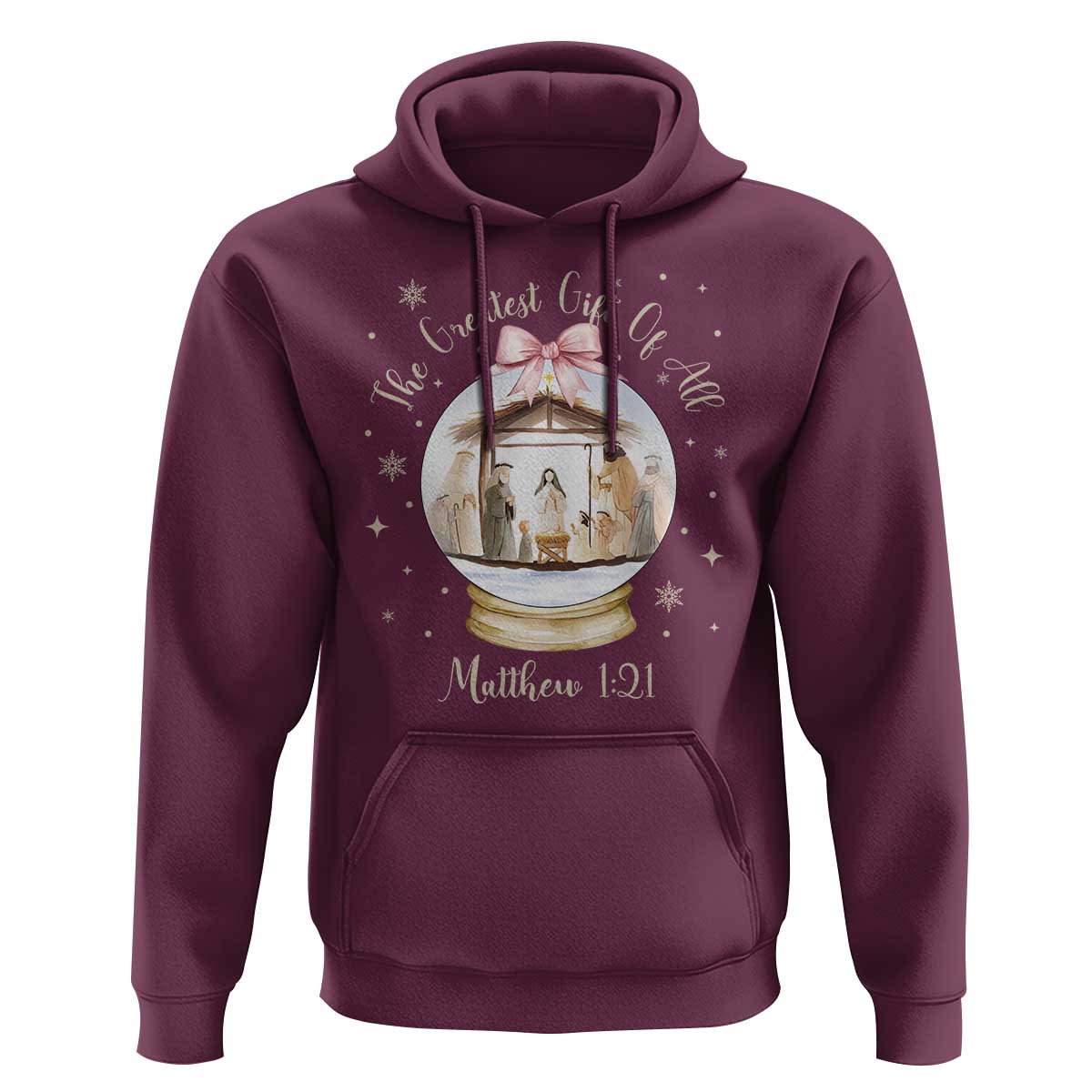 Nativity Scene Christmas Hoodie The Greatest Gift of All Christian Coquette Bow Matthew 1:21 - Wonder Print Shop