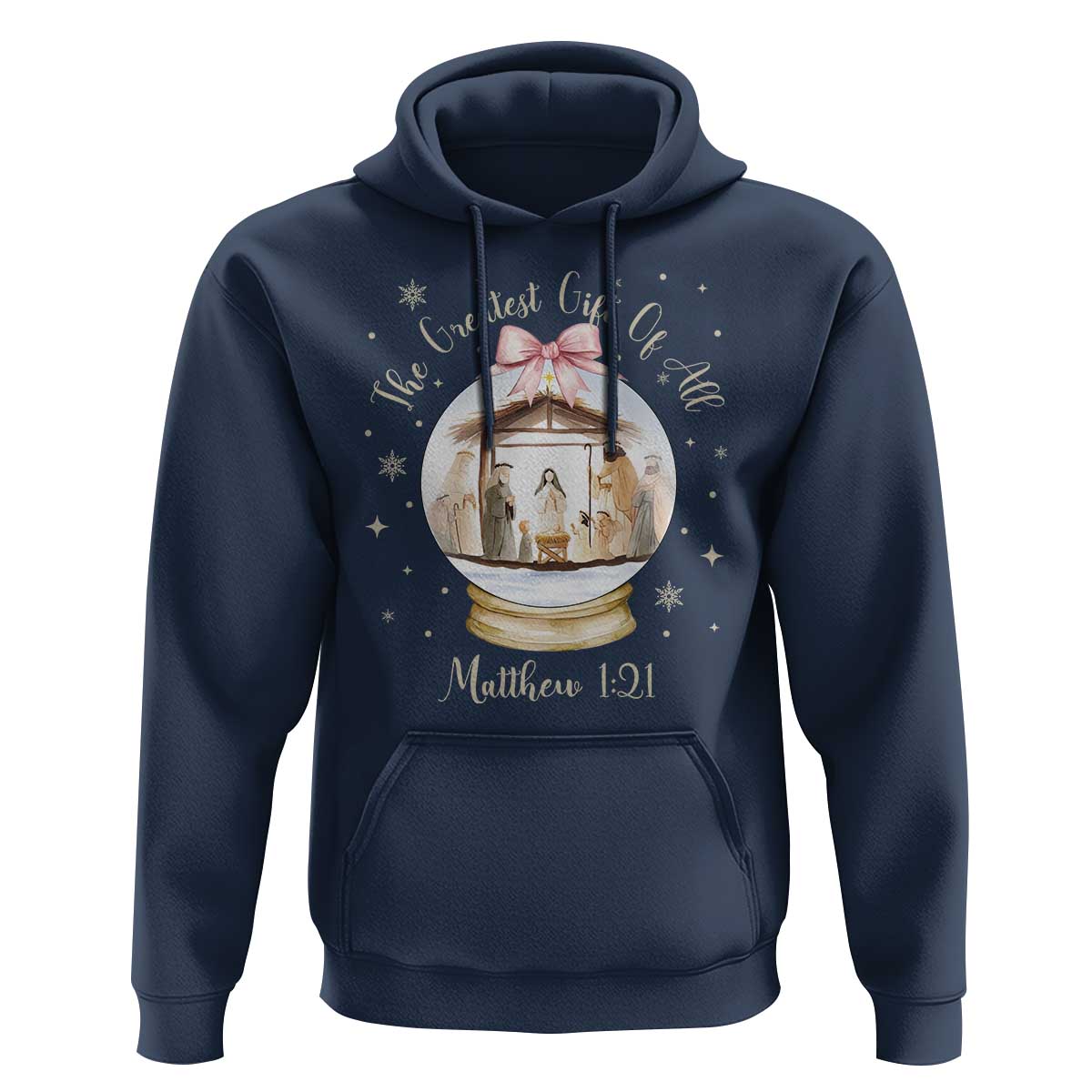 Nativity Scene Christmas Hoodie The Greatest Gift of All Christian Coquette Bow Matthew 1:21 - Wonder Print Shop