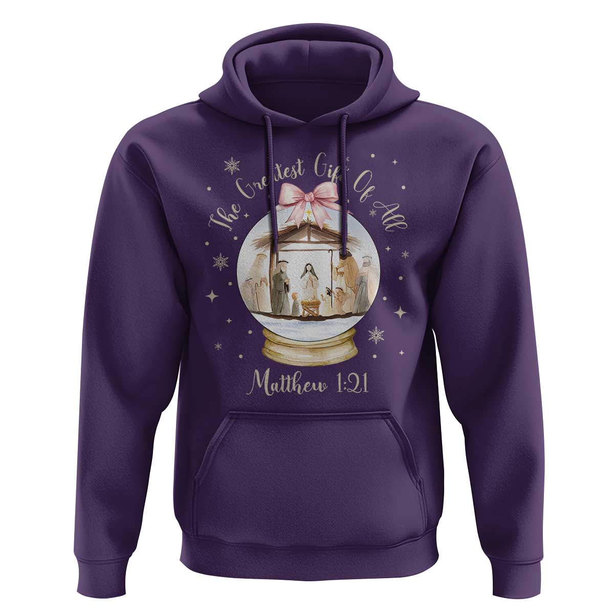 Nativity Scene Christmas Hoodie The Greatest Gift of All Christian Coquette Bow Matthew 1:21 - Wonder Print Shop