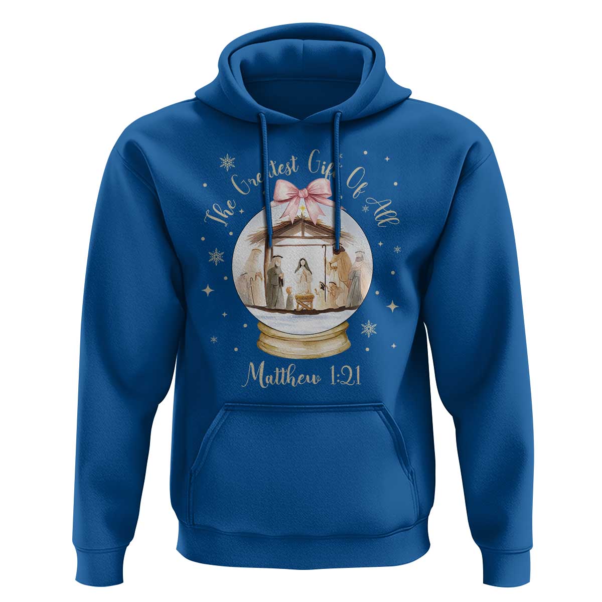 Nativity Scene Christmas Hoodie The Greatest Gift of All Christian Coquette Bow Matthew 1:21 - Wonder Print Shop