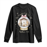 Nativity Scene Christmas Long Sleeve Shirt The Greatest Gift of All Christian Coquette Bow Matthew 1:21 - Wonder Print Shop