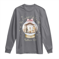 Nativity Scene Christmas Long Sleeve Shirt The Greatest Gift of All Christian Coquette Bow Matthew 1:21 - Wonder Print Shop