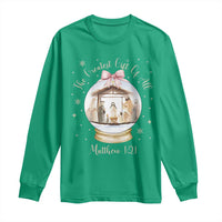 Nativity Scene Christmas Long Sleeve Shirt The Greatest Gift of All Christian Coquette Bow Matthew 1:21 - Wonder Print Shop