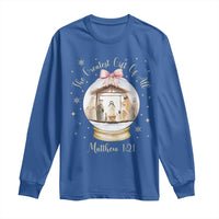 Nativity Scene Christmas Long Sleeve Shirt The Greatest Gift of All Christian Coquette Bow Matthew 1:21 - Wonder Print Shop