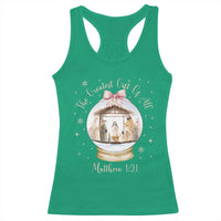 Nativity Scene Christmas Racerback Tank Top The Greatest Gift of All Christian Coquette Bow Matthew 1:21 - Wonder Print Shop