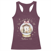Nativity Scene Christmas Racerback Tank Top The Greatest Gift of All Christian Coquette Bow Matthew 1:21 - Wonder Print Shop