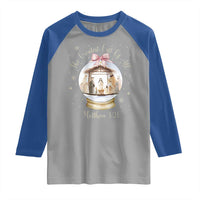 Nativity Scene Christmas Raglan Shirt The Greatest Gift of All Christian Coquette Bow Matthew 1:21 - Wonder Print Shop