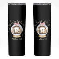 Nativity Scene Christmas Skinny Tumbler The Greatest Gift of All Christian Coquette Bow Matthew 1:21 - Wonder Print Shop