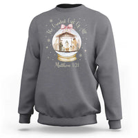 Nativity Scene Christmas Sweatshirt The Greatest Gift of All Christian Coquette Bow Matthew 1:21 - Wonder Print Shop