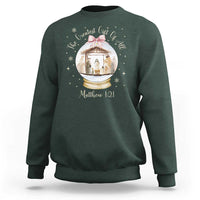Nativity Scene Christmas Sweatshirt The Greatest Gift of All Christian Coquette Bow Matthew 1:21 - Wonder Print Shop