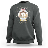 Nativity Scene Christmas Sweatshirt The Greatest Gift of All Christian Coquette Bow Matthew 1:21 - Wonder Print Shop