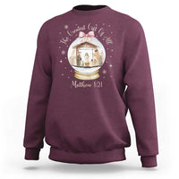 Nativity Scene Christmas Sweatshirt The Greatest Gift of All Christian Coquette Bow Matthew 1:21 - Wonder Print Shop