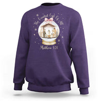 Nativity Scene Christmas Sweatshirt The Greatest Gift of All Christian Coquette Bow Matthew 1:21 - Wonder Print Shop