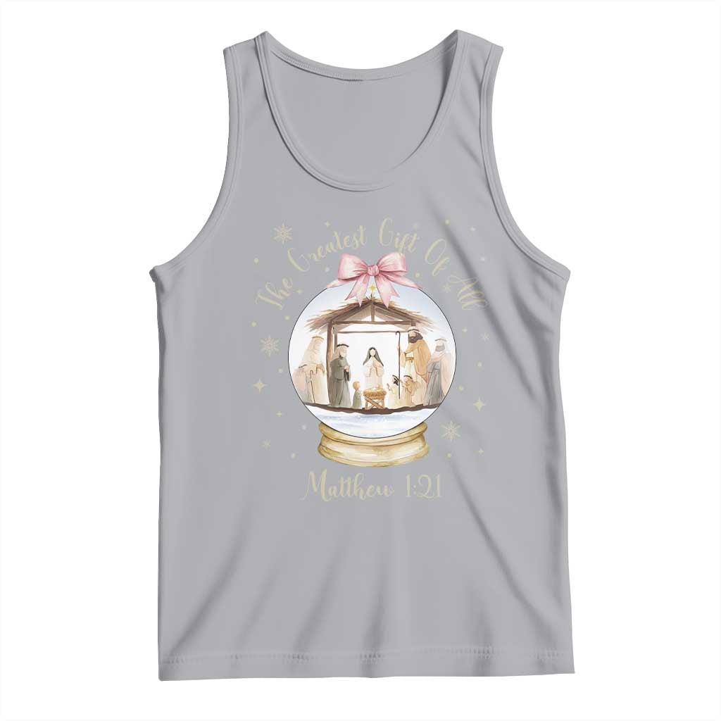 Nativity Scene Christmas Tank Top The Greatest Gift of All Christian Coquette Bow Matthew 1:21 - Wonder Print Shop
