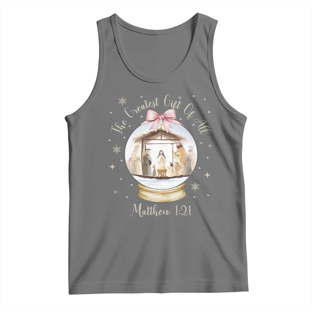 Nativity Scene Christmas Tank Top The Greatest Gift of All Christian Coquette Bow Matthew 1:21 - Wonder Print Shop
