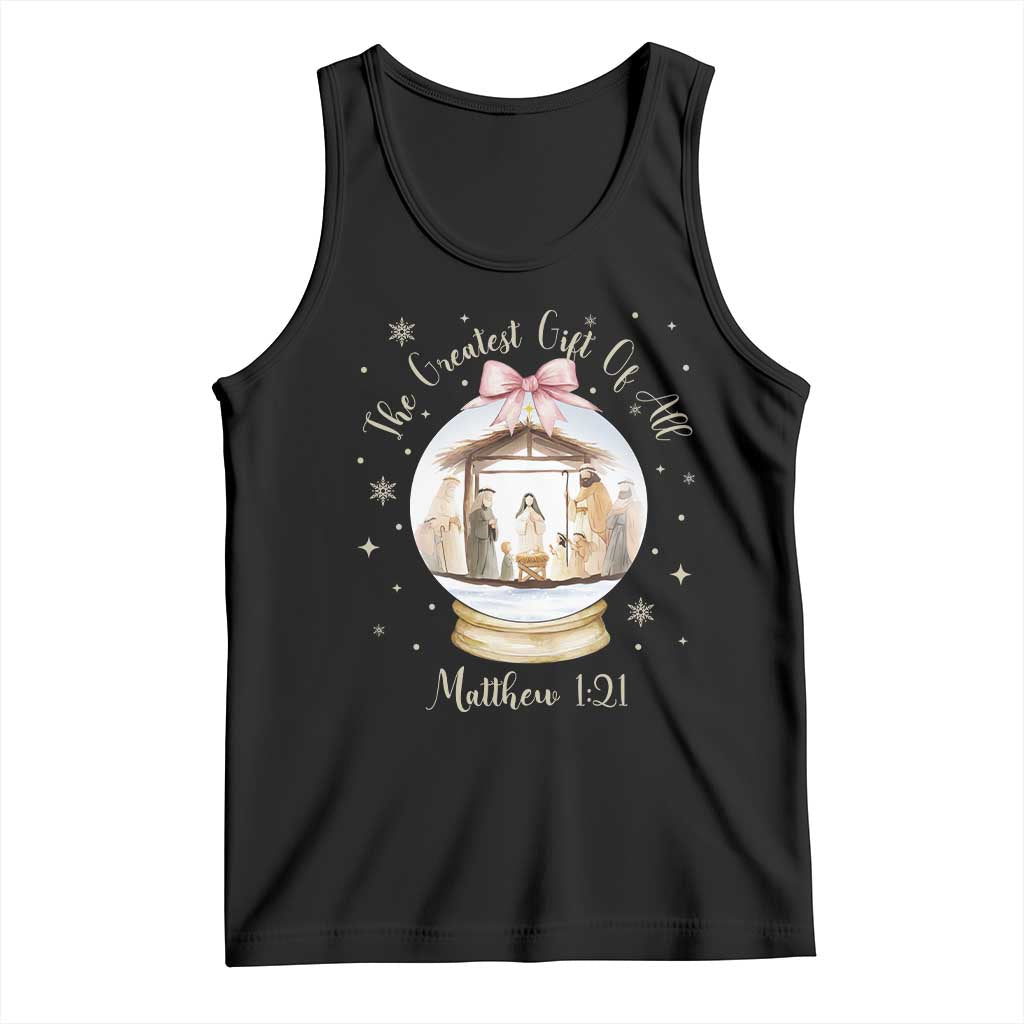 Nativity Scene Christmas Tank Top The Greatest Gift of All Christian Coquette Bow Matthew 1:21 - Wonder Print Shop