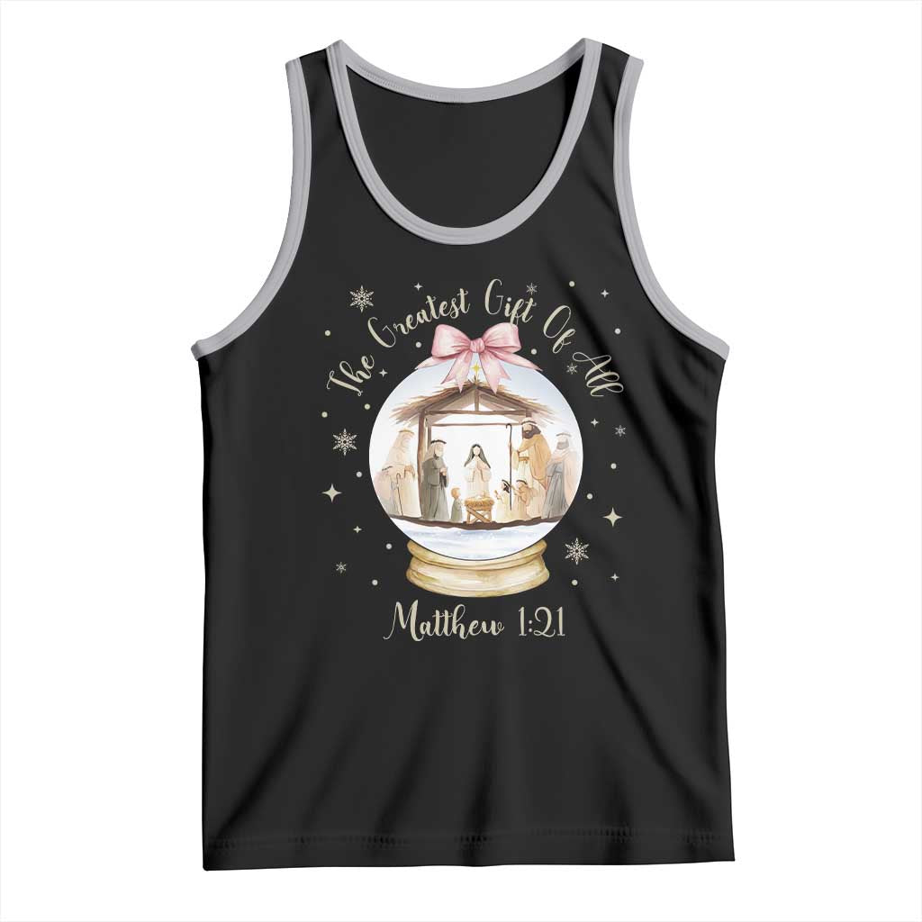 Nativity Scene Christmas Tank Top The Greatest Gift of All Christian Coquette Bow Matthew 1:21 - Wonder Print Shop