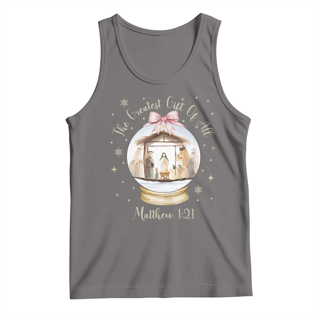 Nativity Scene Christmas Tank Top The Greatest Gift of All Christian Coquette Bow Matthew 1:21 - Wonder Print Shop