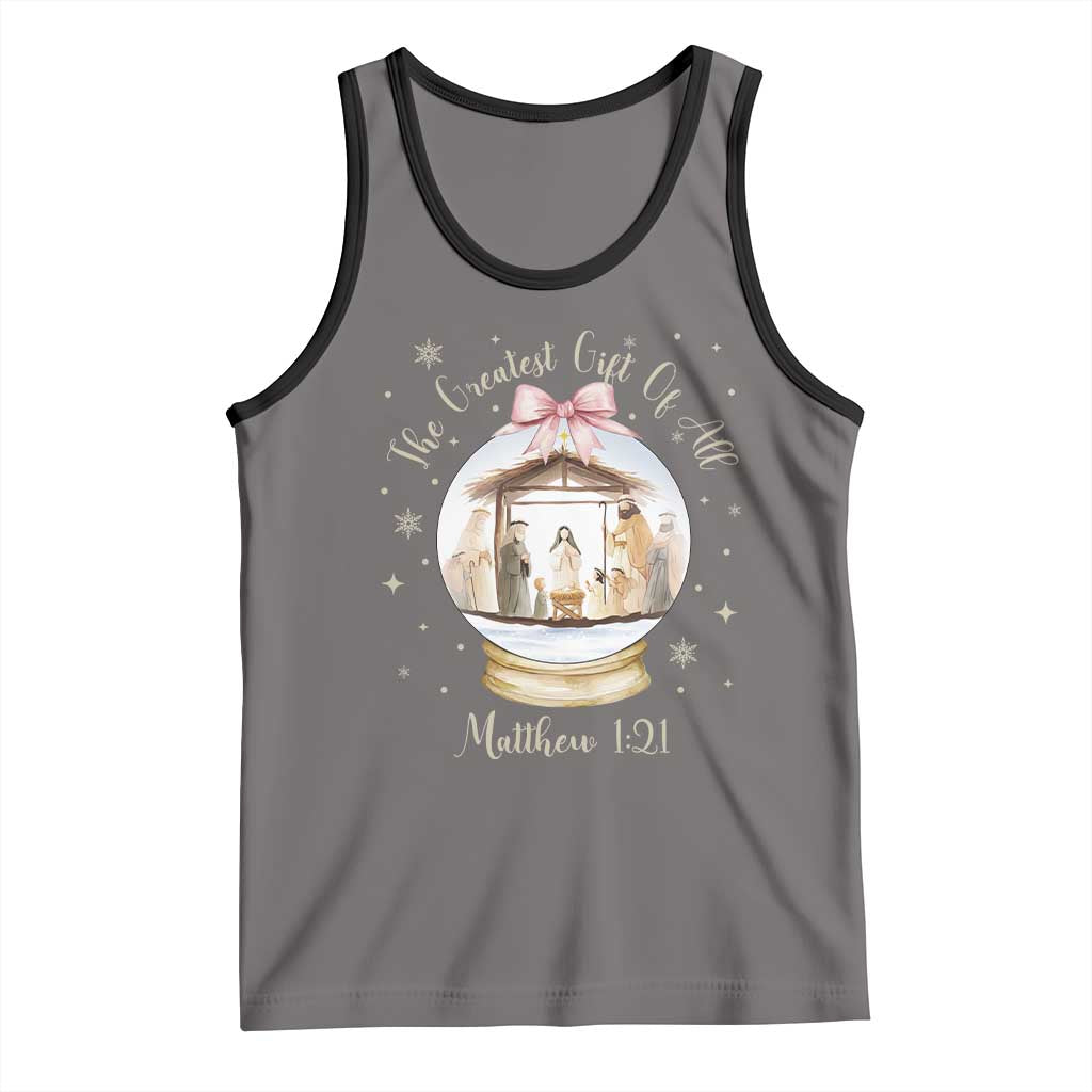 Nativity Scene Christmas Tank Top The Greatest Gift of All Christian Coquette Bow Matthew 1:21 - Wonder Print Shop