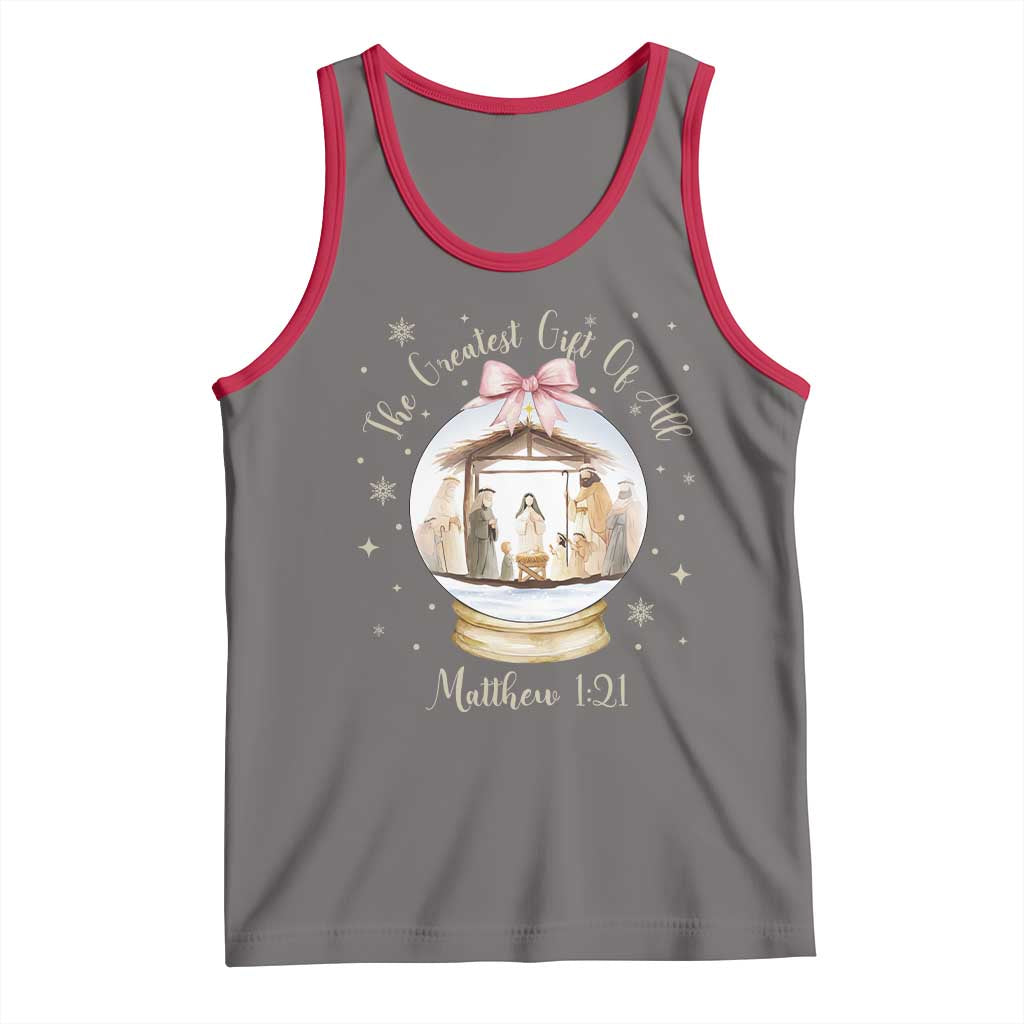 Nativity Scene Christmas Tank Top The Greatest Gift of All Christian Coquette Bow Matthew 1:21 - Wonder Print Shop