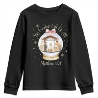 Nativity Scene Christmas Youth Sweatshirt The Greatest Gift of All Christian Coquette Bow Matthew 1:21 - Wonder Print Shop