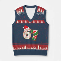 67 Xmas V-Neck Knit Sweater Vest Funny Six Seven 6 7 Meme Pajamas Gen Alpha Slang - Wonder Print Shop