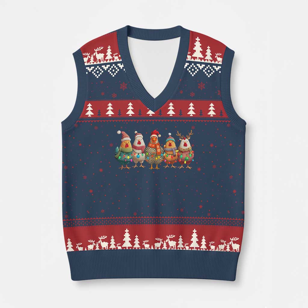 Funny Xmas Chicken V-Neck Knit Sweater Vest Funny Xmas Chickens Animals Farm Lover Gift - Wonder Print Shop