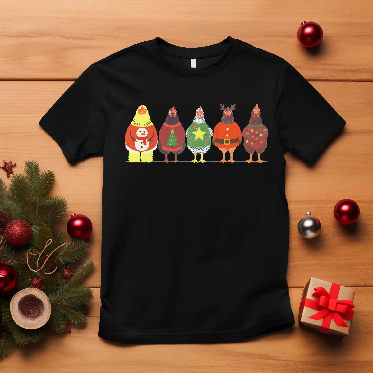 Сute Christmas Chickens T Shirt Funny Xmas Chickens Farm Animals Lover Gift - Wonder Print Shop