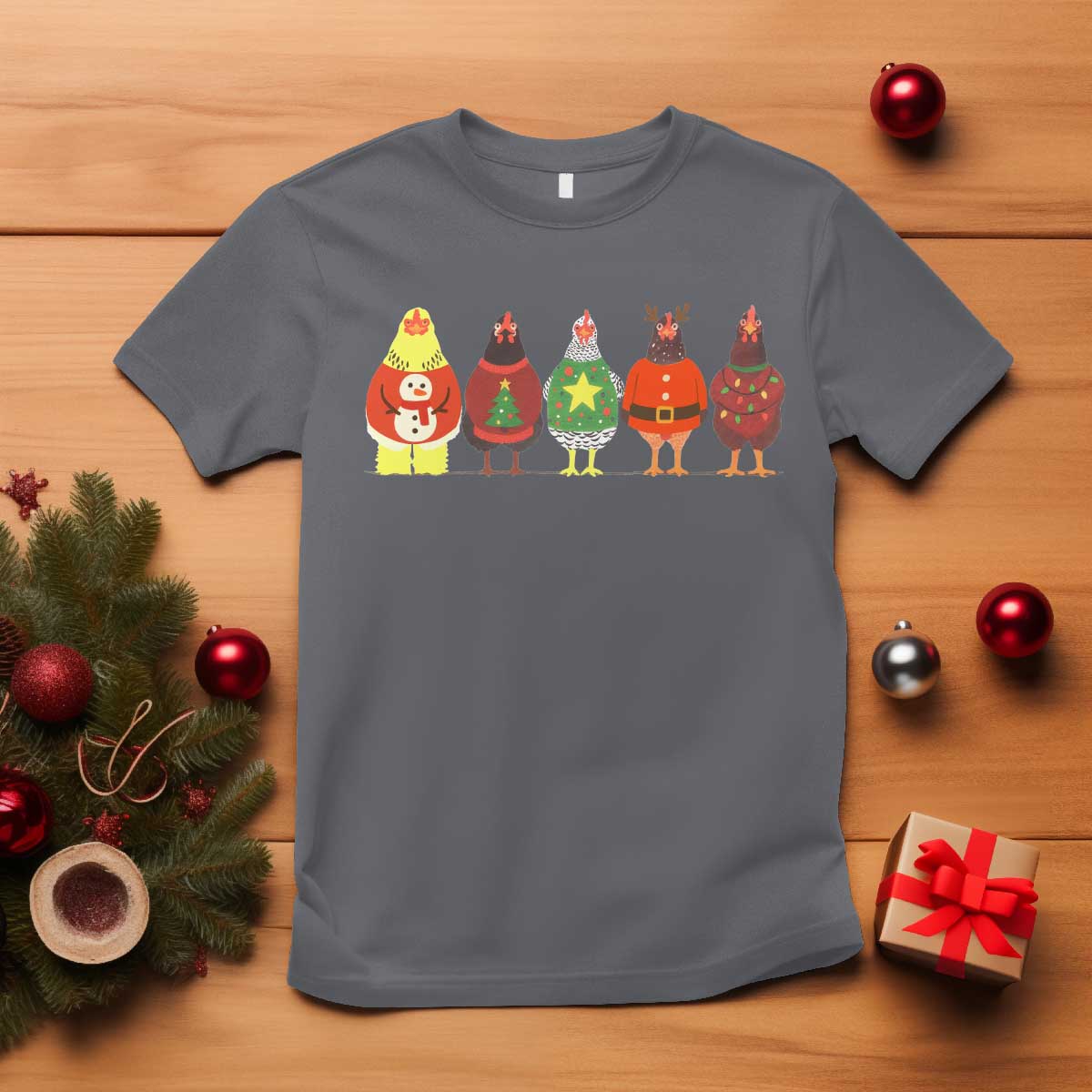 Сute Christmas Chickens T Shirt Funny Xmas Chickens Farm Animals Lover Gift - Wonder Print Shop