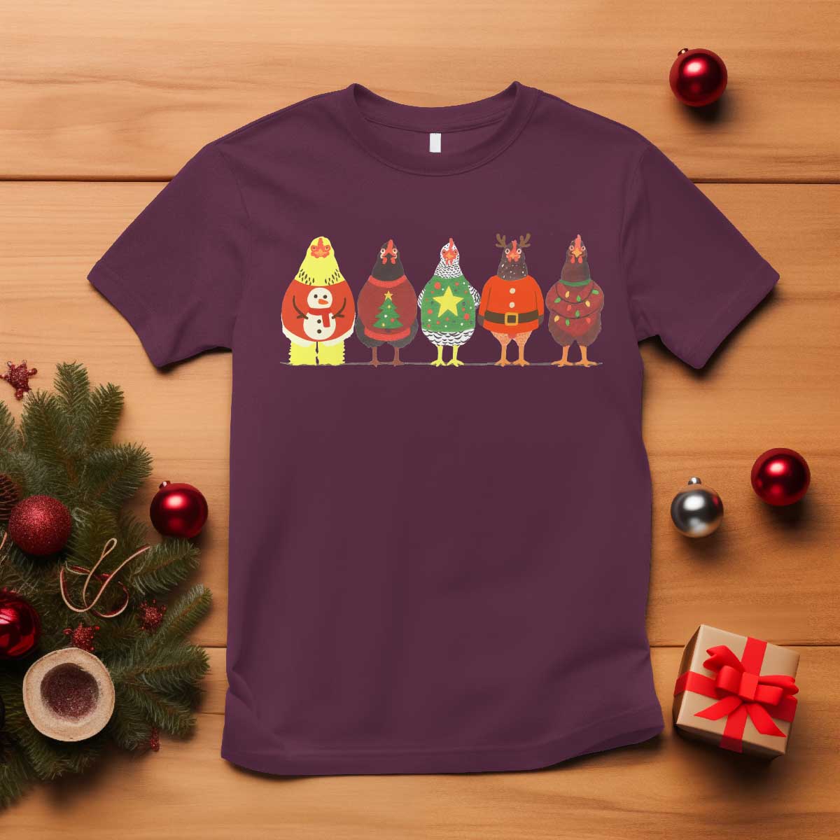 Сute Christmas Chickens T Shirt Funny Xmas Chickens Farm Animals Lover Gift - Wonder Print Shop
