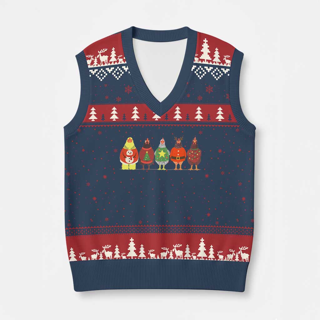 Сute Xmas Chickens V-Neck Knit Sweater Vest Funny Xmas Chickens Farm Animals Lover Gift - Wonder Print Shop