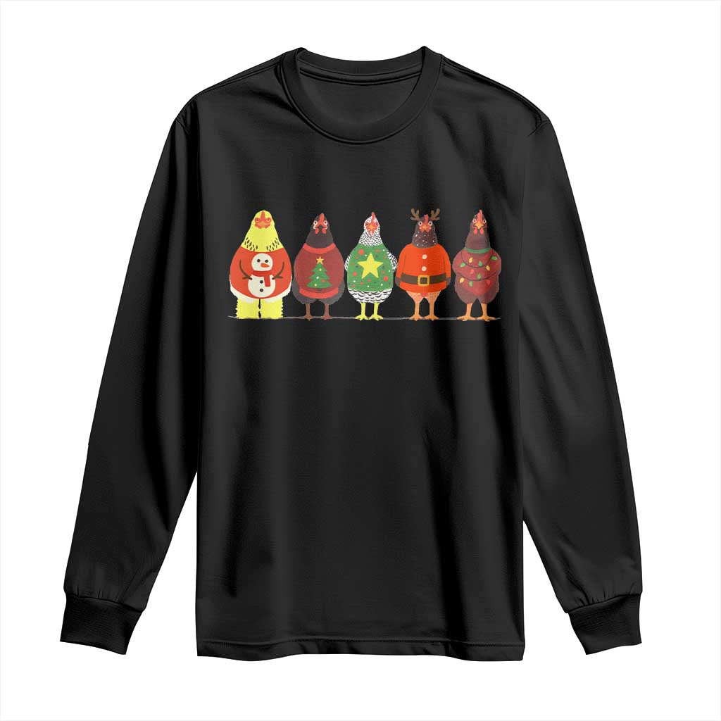 Сute Christmas Chickens Long Sleeve Shirt Funny Xmas Chickens Farm Animals Lover Gift - Wonder Print Shop